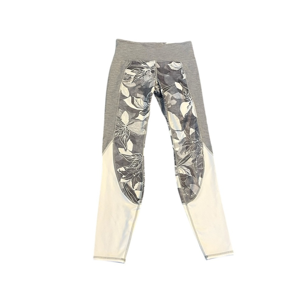 Athleta Gray and White Floral Performance Leggings Size Small